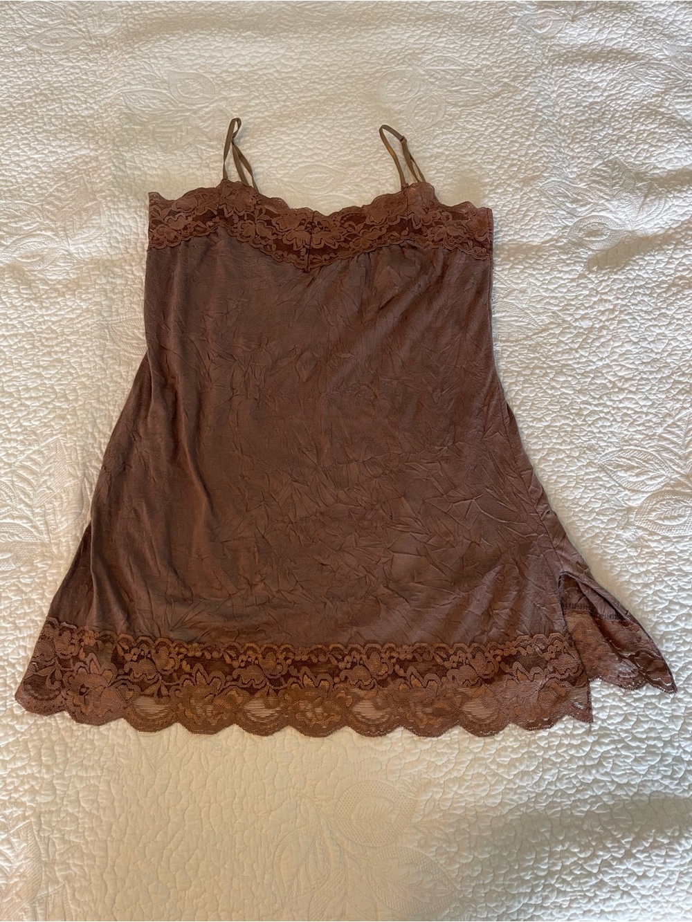 Lace Trim Cami Nightdress in Brown